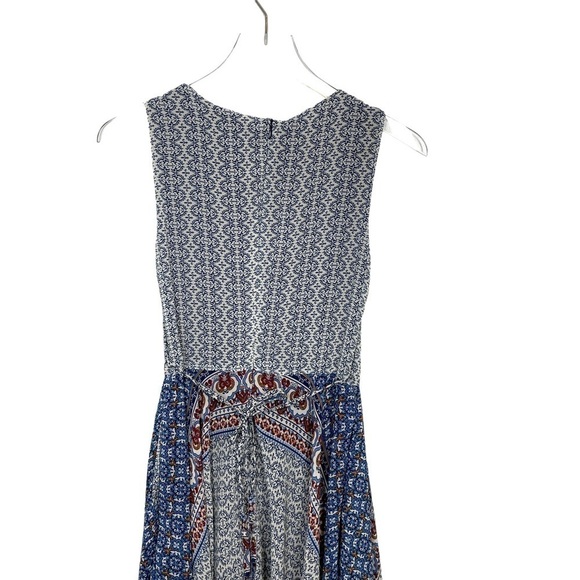 LA Soul Sleeveless Print Lined Dress w/Pockets Waist Tie Blue/Ivory/Red Size S - Picture 11 of 15